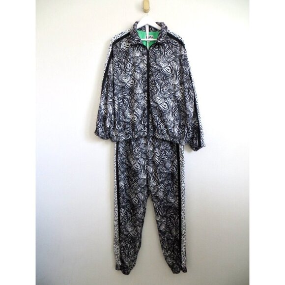 NEW! PAM & GELA Animal Print Track Suit Black White SZ L - Picture 2 of 7